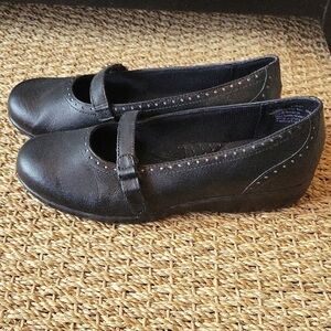Dr Scholls Black Leather Mary Jane Flats with Strap Size 8